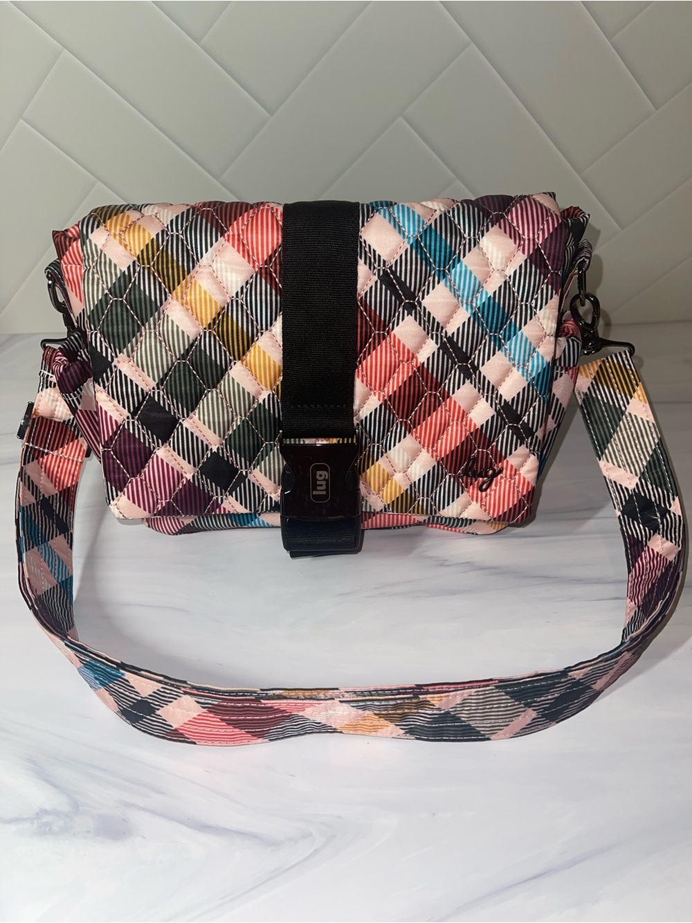 Lug Harness crossbody bag Pink Plaid Like New!